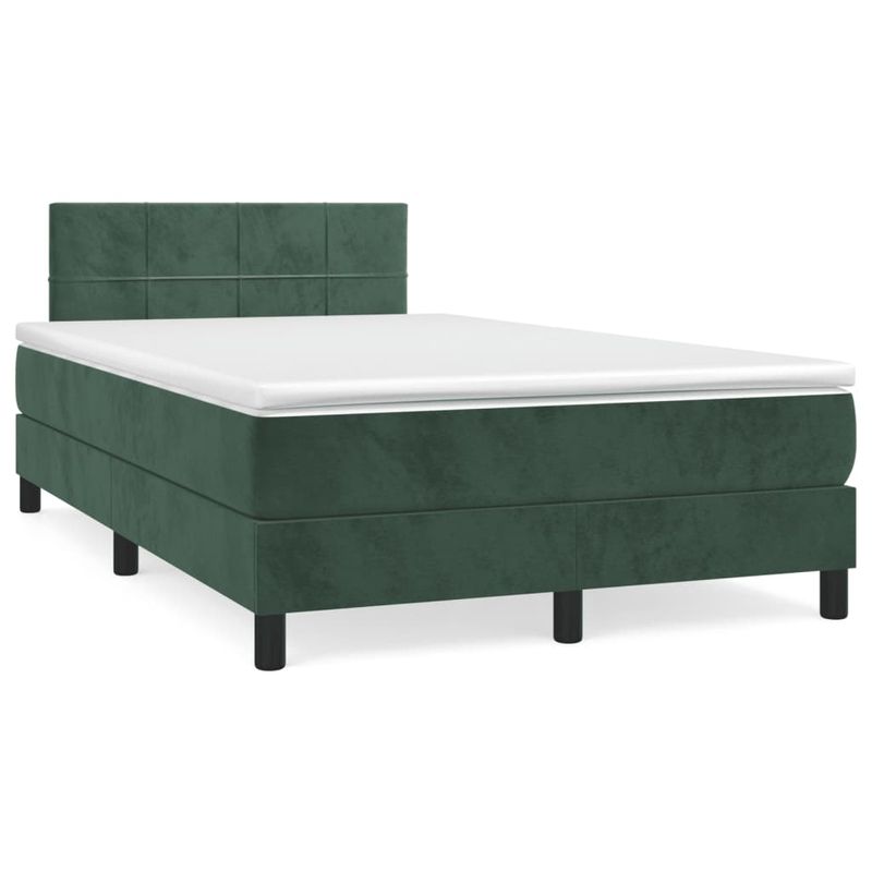 Casa si Gradina - Mobilier - Paturi si accesorii - Paturi - Pat cu arcuri, saltea si LED, verde inchis, 120x190 cm, catifea - Infinity.ro