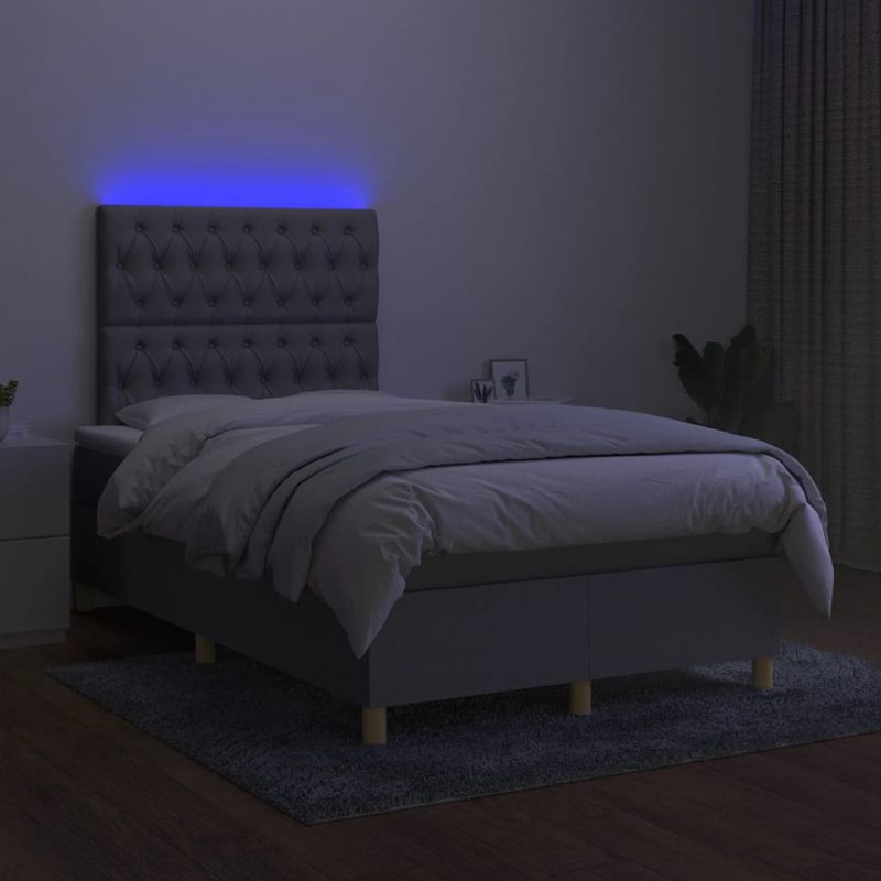 Casa si Gradina - Mobilier - Paturi si accesorii - Paturi - Pat cu arcuri, saltea si LED, gri deschis, 120x190 cm, textil - Infinity.ro