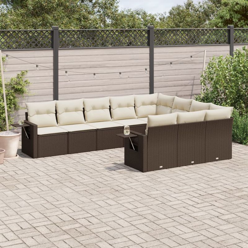 Casa si Gradina - Gradina si terasa - Mobilier exterior - Seturi mobila gradina - Set canapele de gradina cu perne, 10 piese, maro, poliratan - Infinity.ro