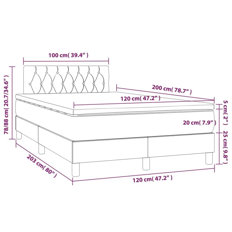 Casa si Gradina - Mobilier - Paturi si accesorii - Paturi - Pat box spring cu saltea, roz, 120x200 cm, catifea - Infinity.ro