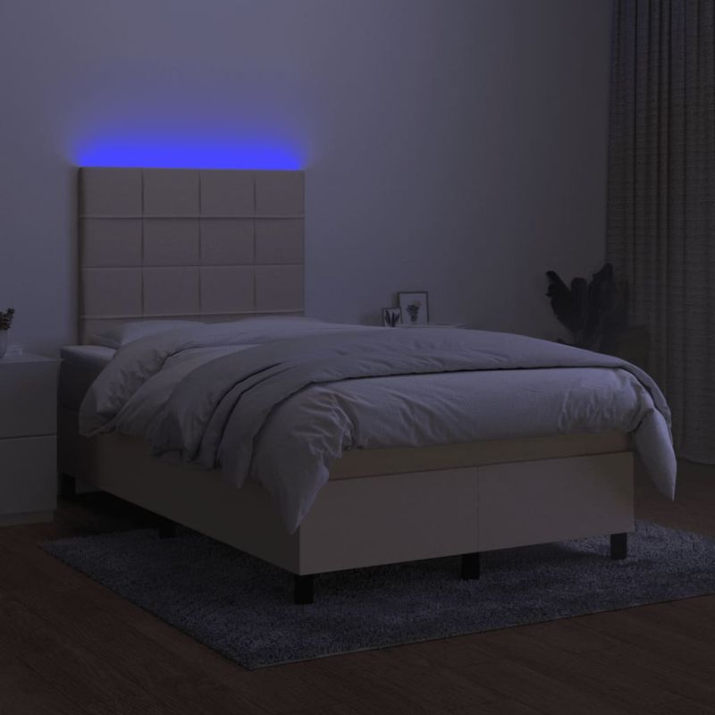 Casa si Gradina - Mobilier - Paturi si accesorii - Paturi - Pat cu arcuri, saltea si LED, crem, 120x190 cm, textil - Infinity.ro