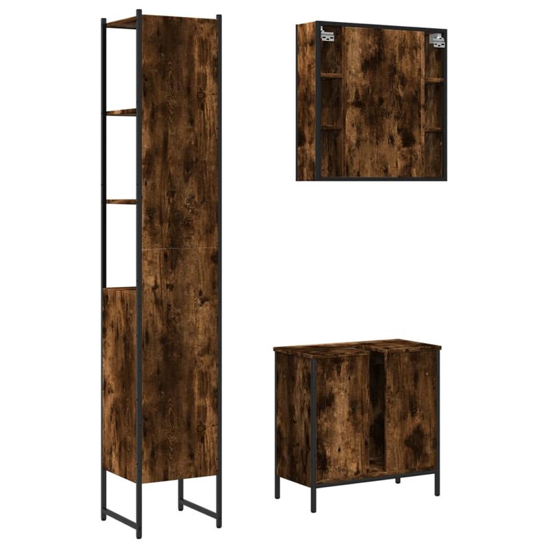 Casa si Gradina - Mobilier - Seturi de mobilier - Seturi baie - Set dulapuri de baie, 3 piese, stejar afumat, lemn prelucrat - Infinity.ro