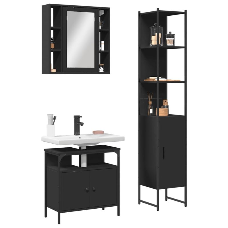 Casa si Gradina - Mobilier - Seturi de mobilier - Seturi baie - Set dulapuri de baie, 3 piese, negru, lemn prelucrat - Infinity.ro