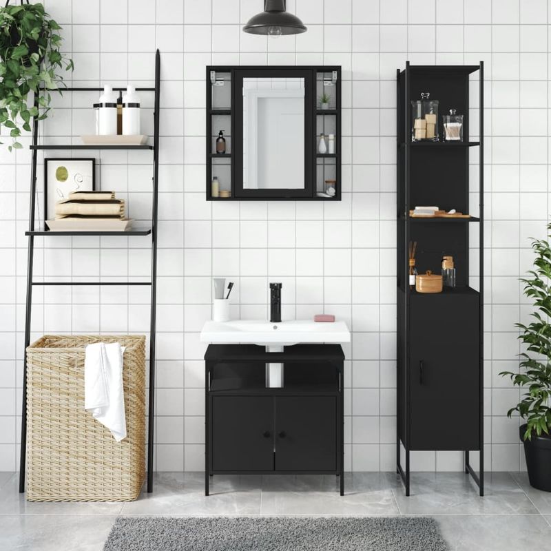 Casa si Gradina - Mobilier - Seturi de mobilier - Seturi baie - Set dulapuri de baie, 3 piese, negru, lemn prelucrat - Infinity.ro