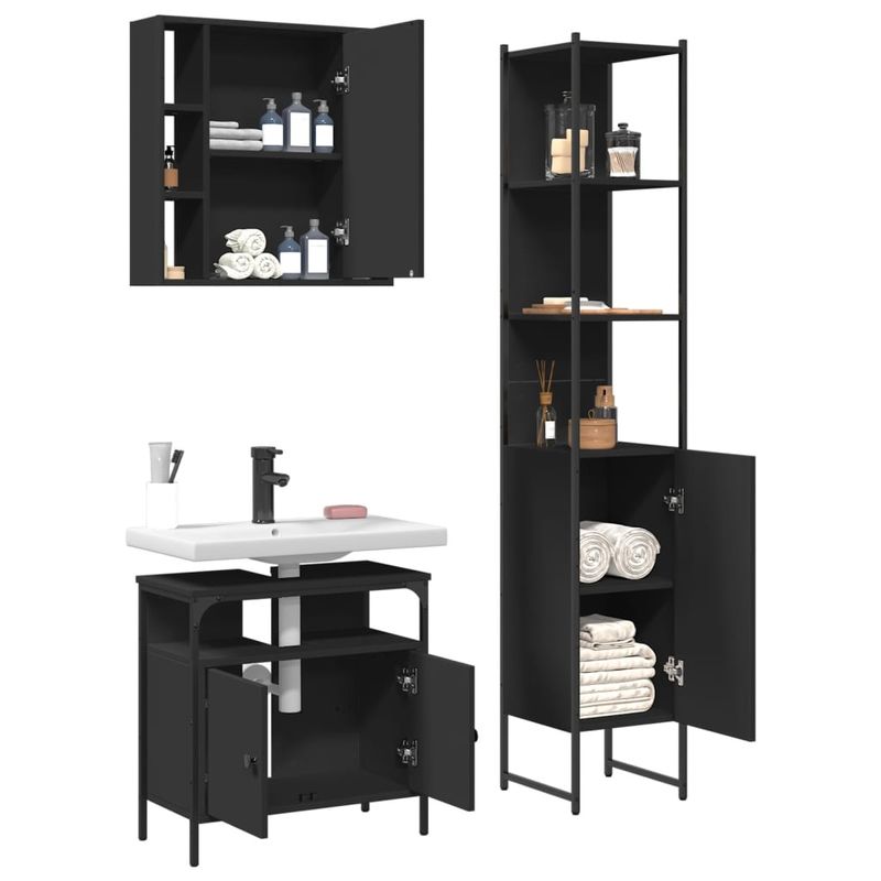 Casa si Gradina - Mobilier - Seturi de mobilier - Seturi baie - Set dulapuri de baie, 3 piese, negru, lemn prelucrat - Infinity.ro
