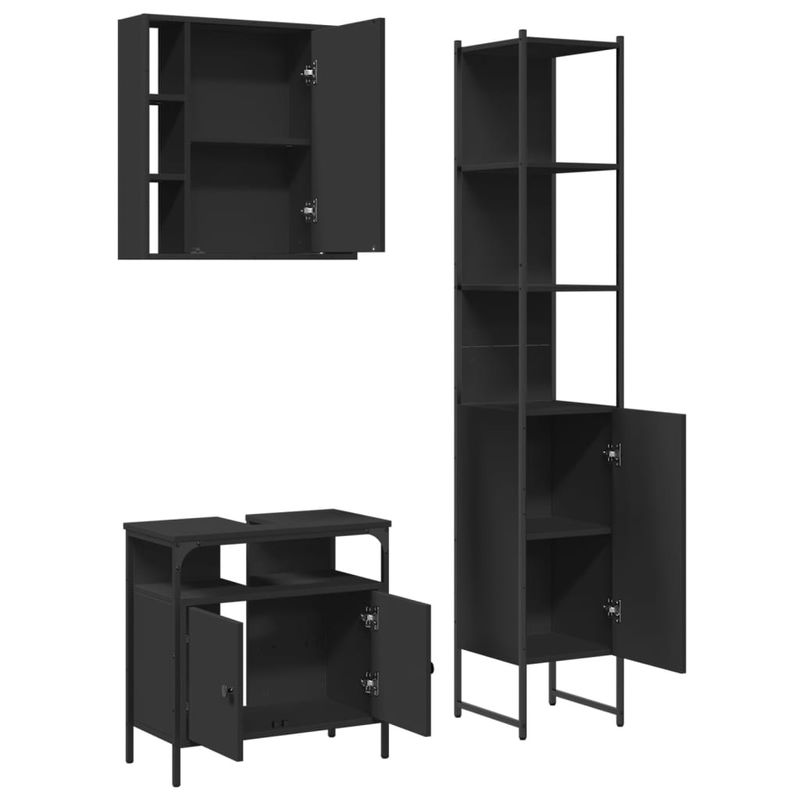 Casa si Gradina - Mobilier - Seturi de mobilier - Seturi baie - Set dulapuri de baie, 3 piese, negru, lemn prelucrat - Infinity.ro