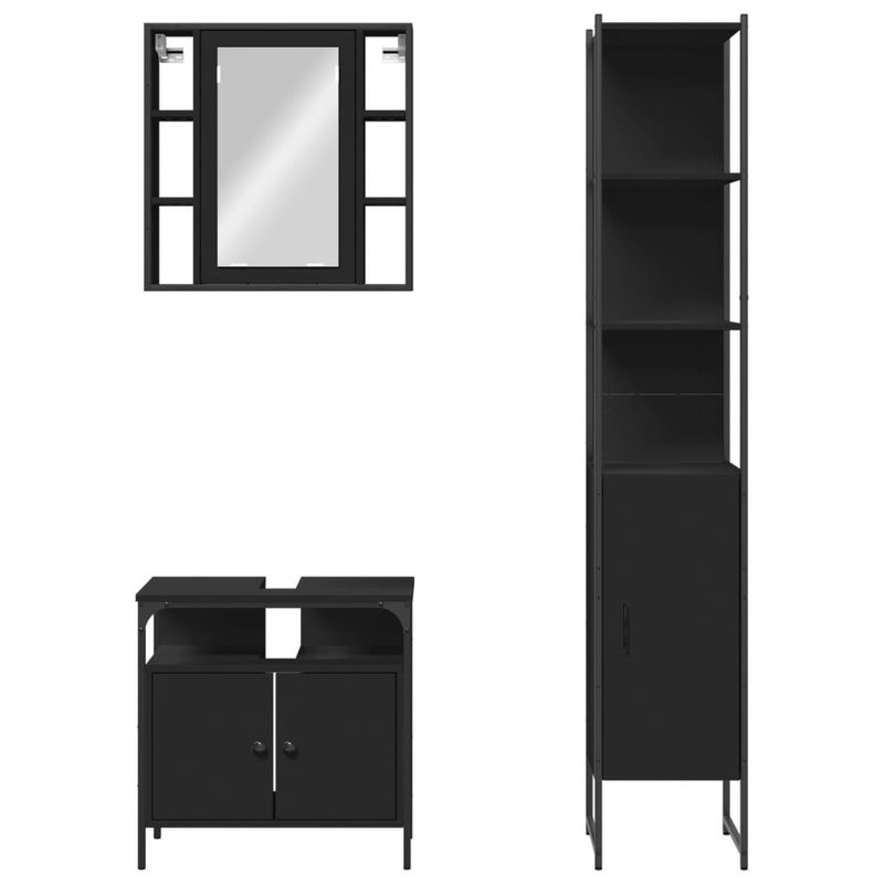 Casa si Gradina - Mobilier - Seturi de mobilier - Seturi baie - Set dulapuri de baie, 3 piese, negru, lemn prelucrat - Infinity.ro