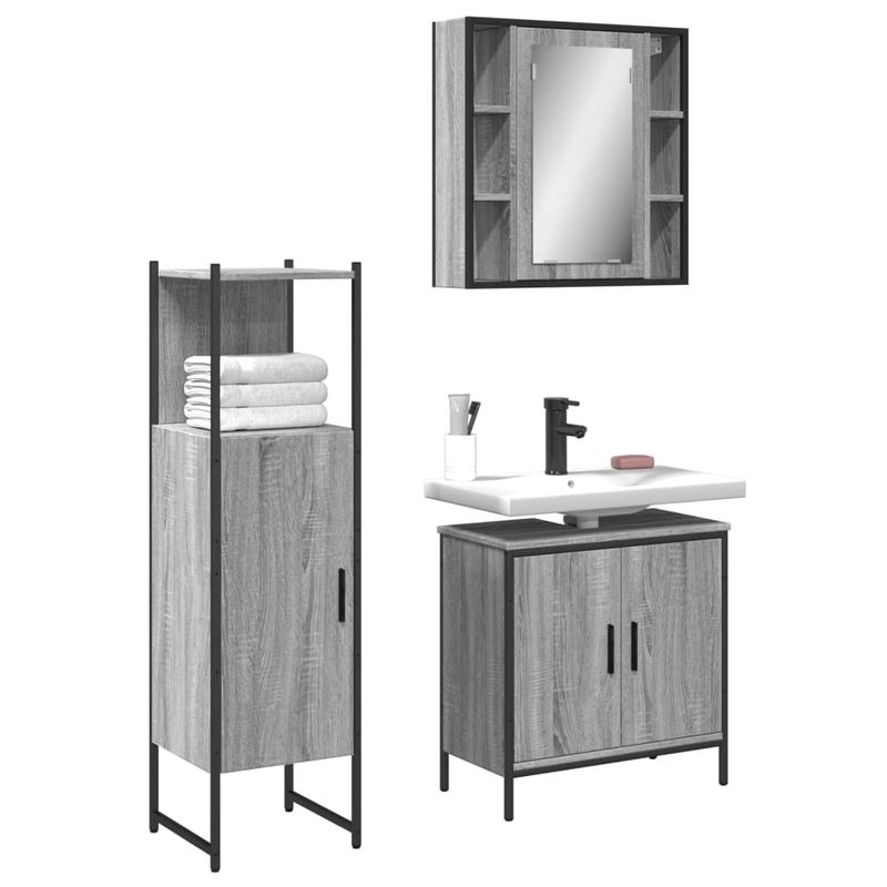 Casa si Gradina - Mobilier - Seturi de mobilier - Seturi baie - Set dulapuri de baie, 3 piese, gri sonoma, lemn prelucrat - Infinity.ro