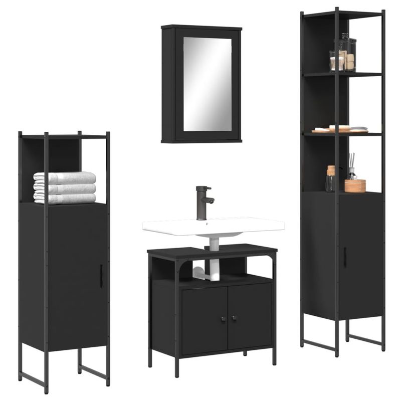Casa si Gradina - Mobilier - Seturi de mobilier - Seturi baie - Set mobilier de baie, 4 piese, negru, lemn prelucrat - Infinity.ro