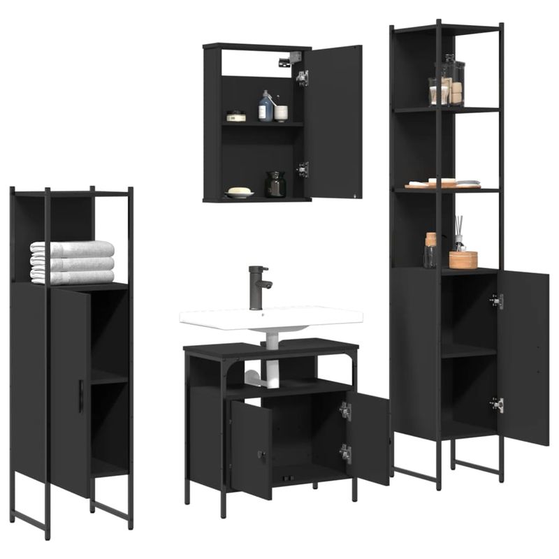 Casa si Gradina - Mobilier - Seturi de mobilier - Seturi baie - Set mobilier de baie, 4 piese, negru, lemn prelucrat - Infinity.ro