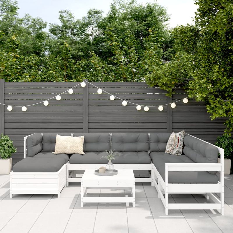 Casa si Gradina - Gradina si terasa - Mobilier exterior - Seturi mobila gradina - Set canapea de gradina, 8 piese, alb, lemn masiv de pin - Infinity.ro