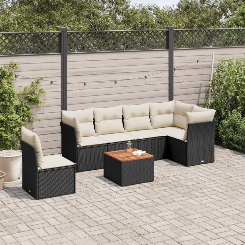 Casa si Gradina - Gradina si terasa - Mobilier exterior - Seturi mobila gradina - Set canapele de gradina cu perne, 7 piese, negru, poliratan - Infinity.ro