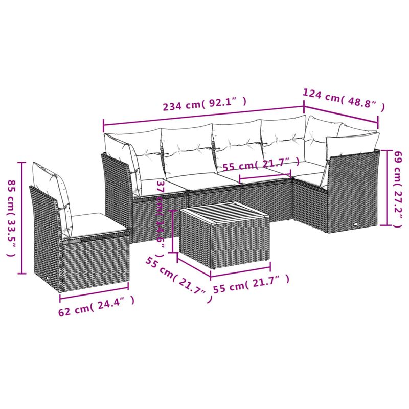 Casa si Gradina - Gradina si terasa - Mobilier exterior - Seturi mobila gradina - Set canapele de gradina cu perne, 7 piese, negru, poliratan - Infinity.ro
