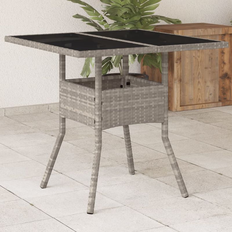 Casa si Gradina - Gradina si terasa - Mobilier exterior - Mese gradina - Masa gradina blat din sticla gri deschis 80x80x75 cm poliratan - Infinity.ro