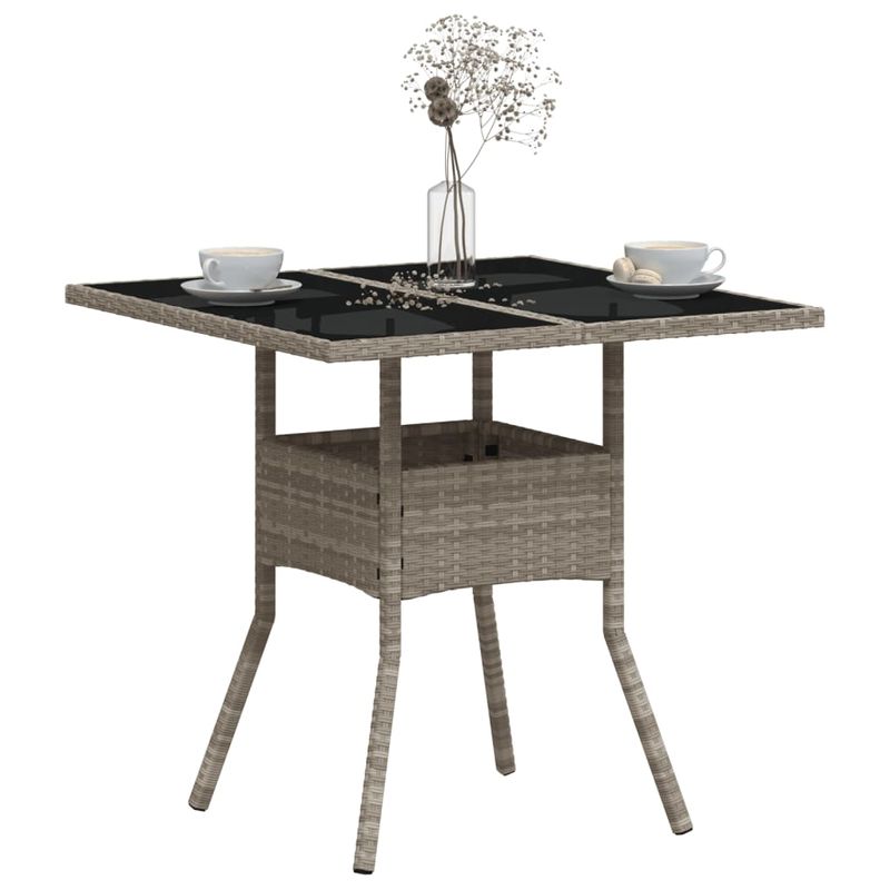 Casa si Gradina - Gradina si terasa - Mobilier exterior - Mese gradina - Masa gradina blat din sticla gri deschis 80x80x75 cm poliratan - Infinity.ro