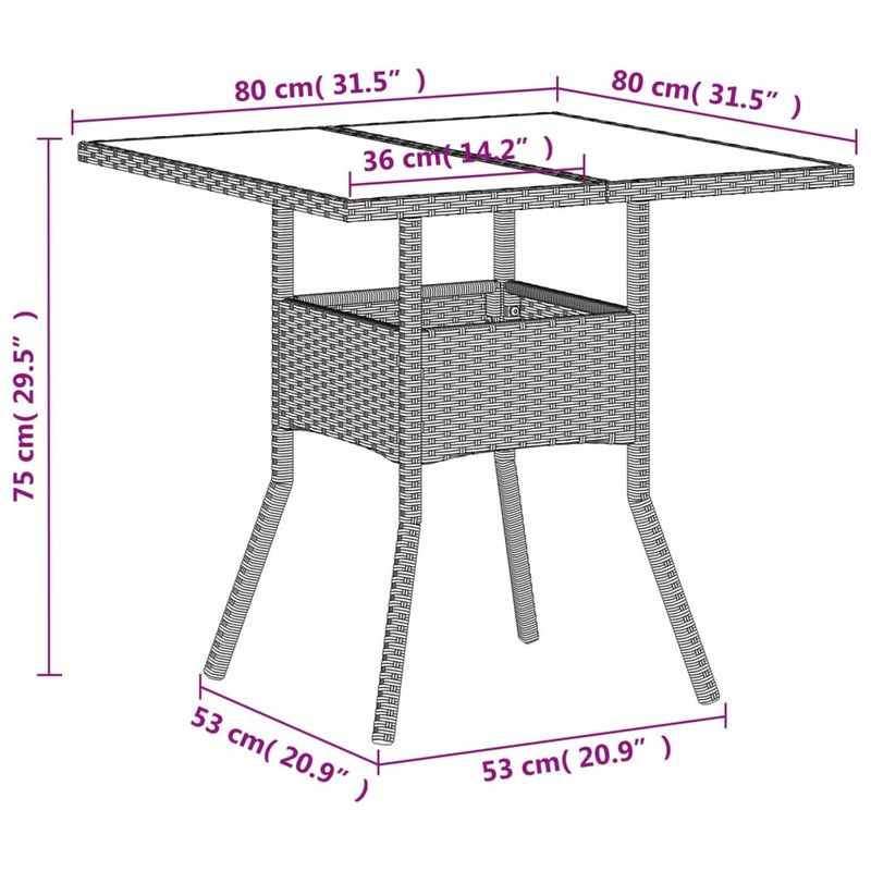 Casa si Gradina - Gradina si terasa - Mobilier exterior - Mese gradina - Masa gradina blat din sticla gri deschis 80x80x75 cm poliratan - Infinity.ro
