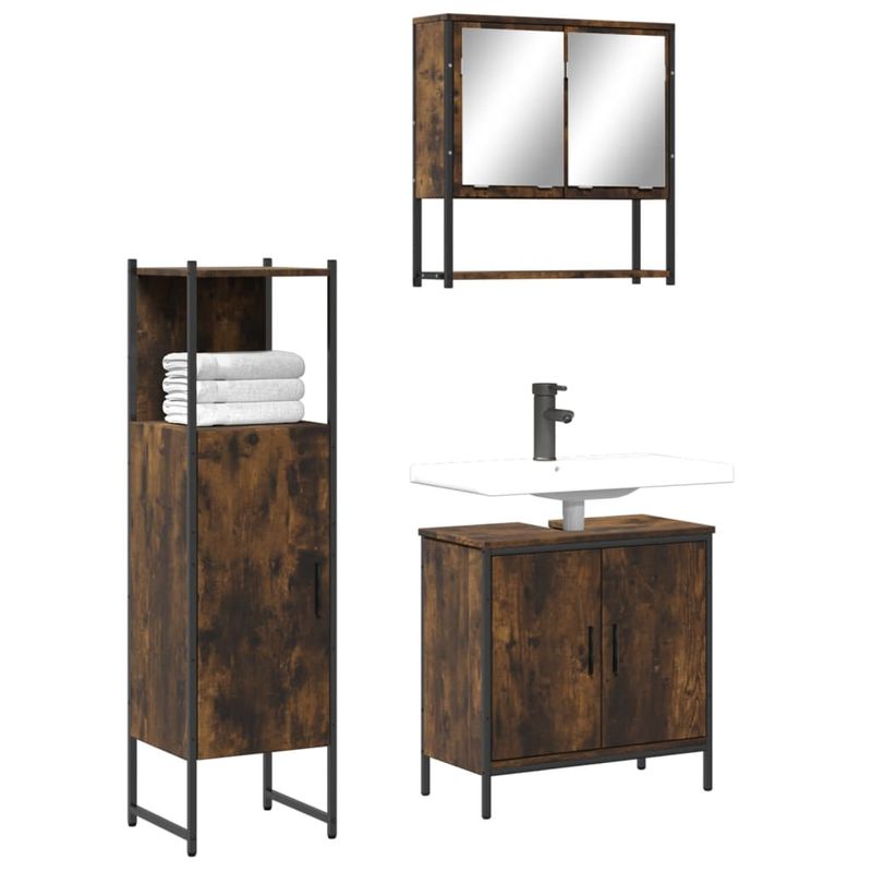 Casa si Gradina - Mobilier - Seturi de mobilier - Seturi baie - Set mobilier de baie, 3 piese, stejar fumuriu, lemn prelucrat - Infinity.ro