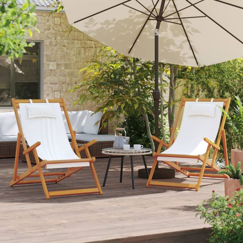 Casa si Gradina - Gradina si terasa - Mobilier exterior - Scaune si sezlonguri gradina - Scaune de plaja pliante, 2 buc., crem, material textil - Infinity.ro
