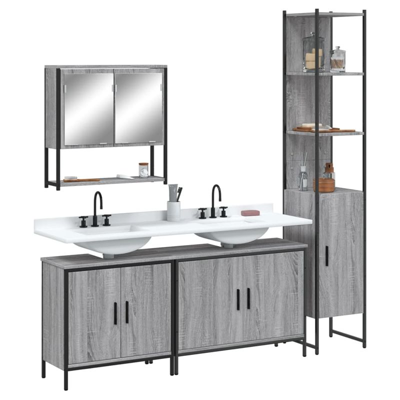 Casa si Gradina - Mobilier - Seturi de mobilier - Seturi baie - Set mobilier de baie, 4 piese, gri sonoma, lemn prelucrat - Infinity.ro