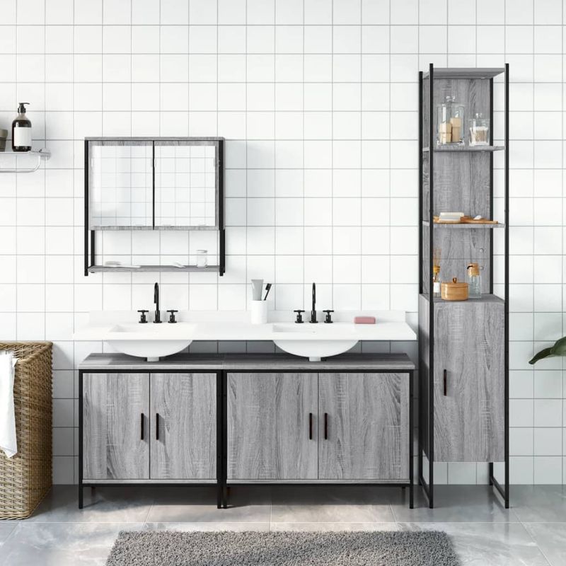 Casa si Gradina - Mobilier - Seturi de mobilier - Seturi baie - Set mobilier de baie, 4 piese, gri sonoma, lemn prelucrat - Infinity.ro