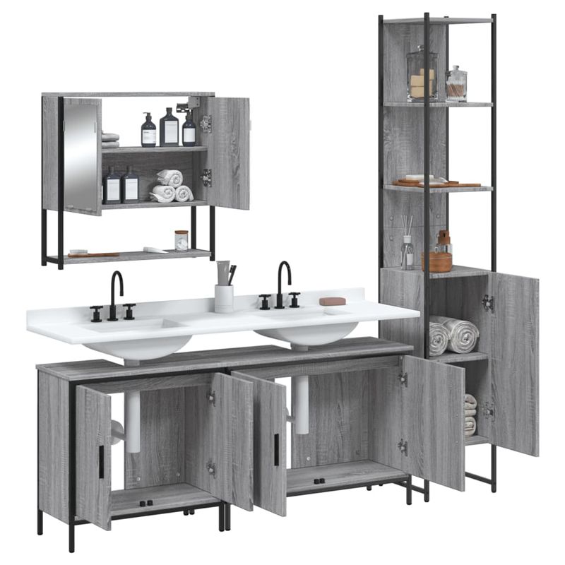 Casa si Gradina - Mobilier - Seturi de mobilier - Seturi baie - Set mobilier de baie, 4 piese, gri sonoma, lemn prelucrat - Infinity.ro
