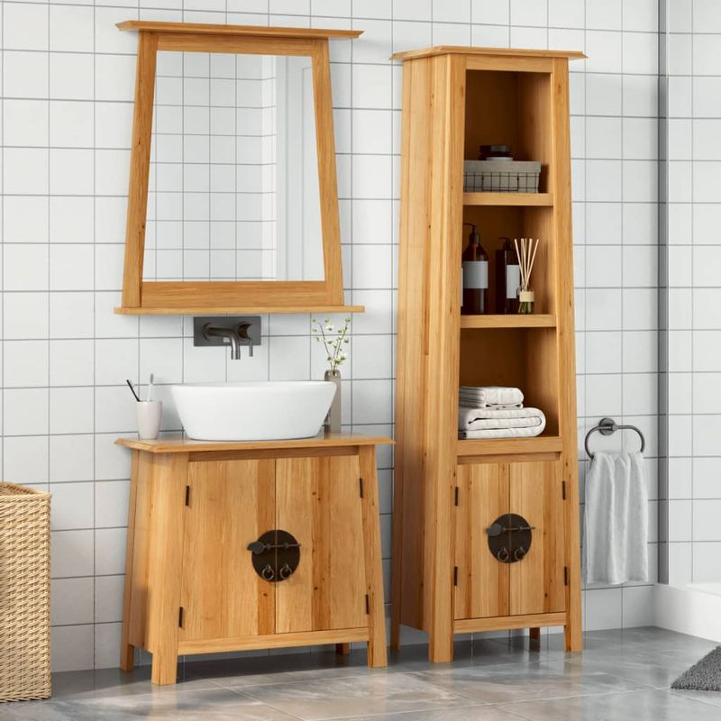 Casa si Gradina - Mobilier - Seturi de mobilier - Seturi baie - Set mobilier de baie, 2 piese, lemn masiv de pin, model dulap chiuvetă + dulap înalt - Infinity.ro