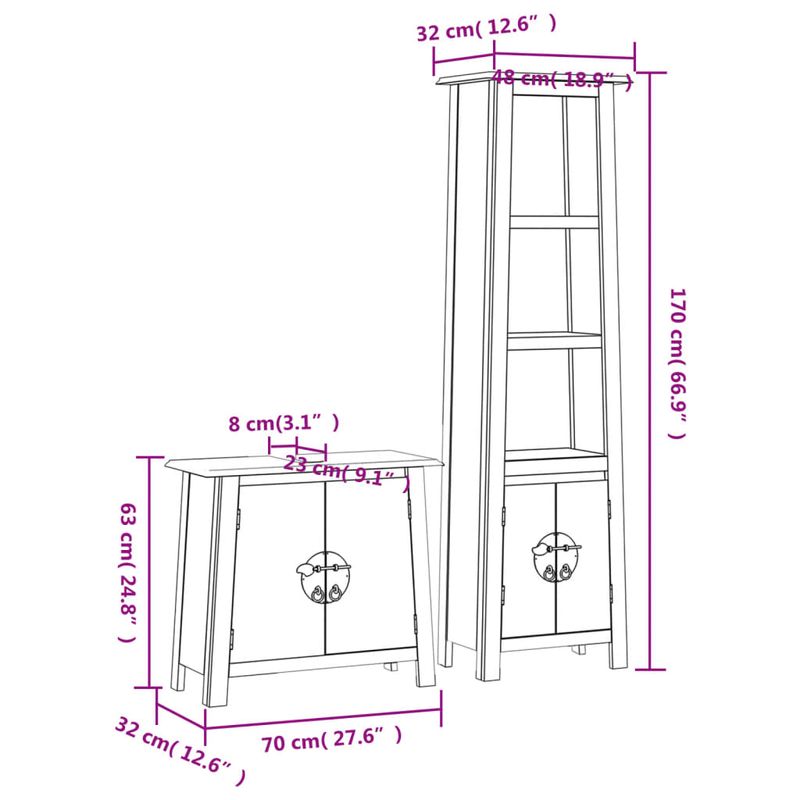 Casa si Gradina - Mobilier - Seturi de mobilier - Seturi baie - Set mobilier de baie, 2 piese, lemn masiv de pin, model dulap chiuvetă + dulap înalt - Infinity.ro