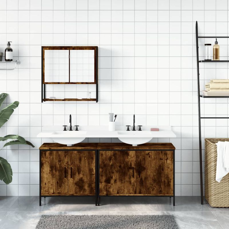 Casa si Gradina - Mobilier - Seturi de mobilier - Seturi baie - Set mobilier de baie, 3 piese, stejar fumuriu, lemn prelucrat - Infinity.ro