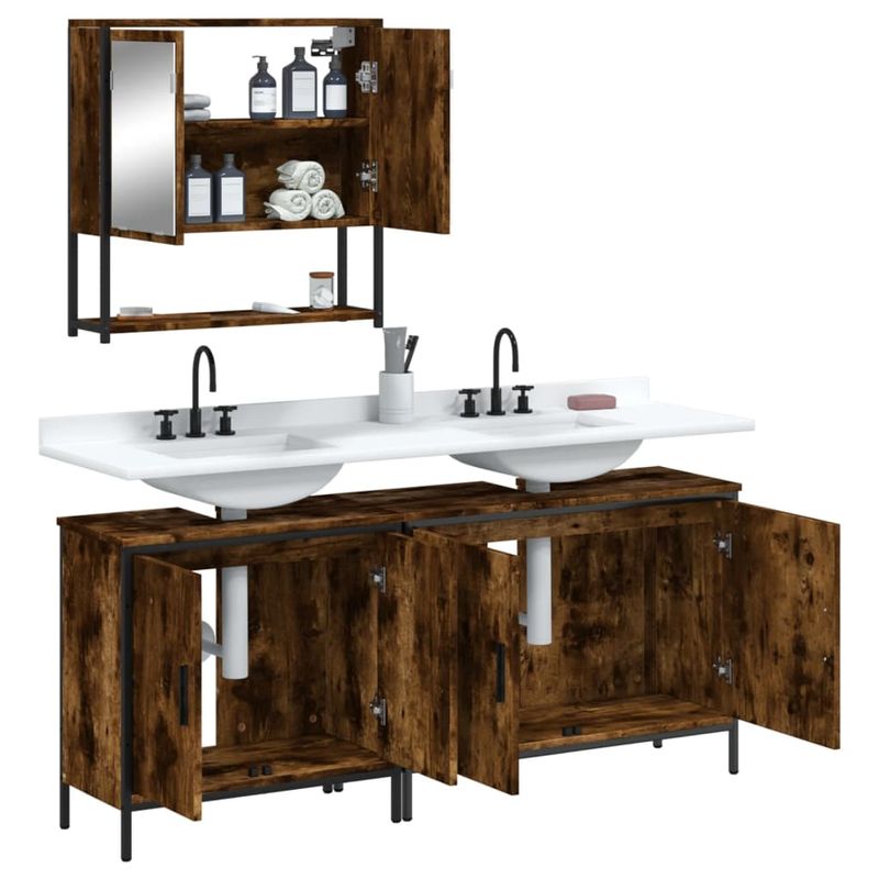 Casa si Gradina - Mobilier - Seturi de mobilier - Seturi baie - Set mobilier de baie, 3 piese, stejar fumuriu, lemn prelucrat - Infinity.ro