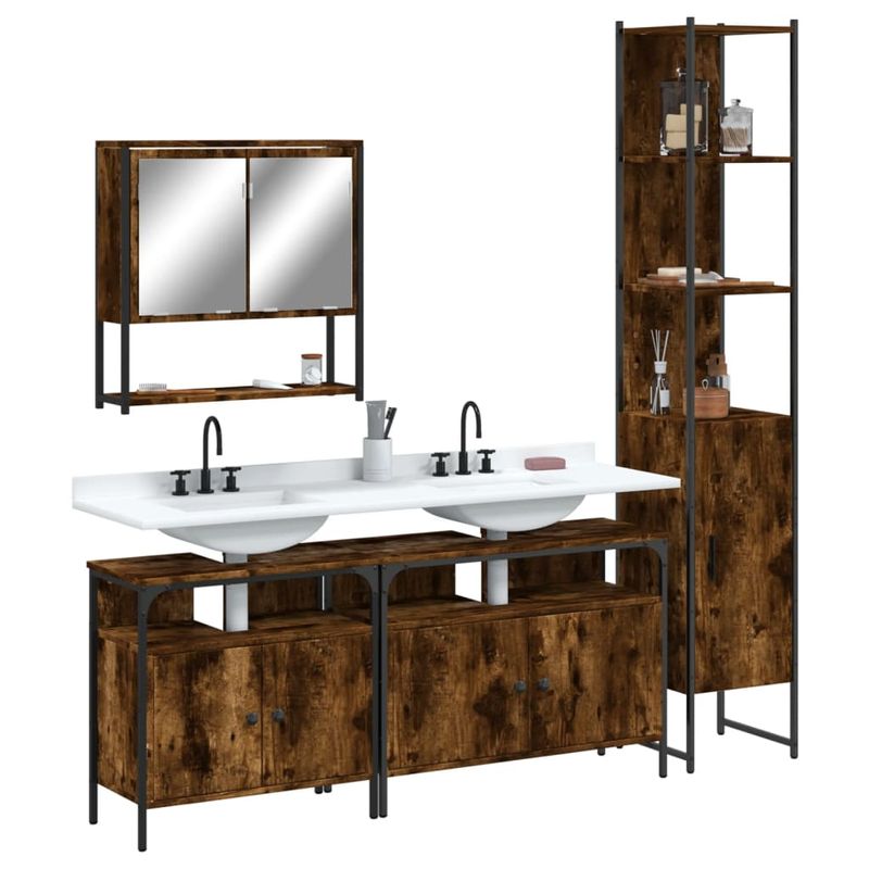 Casa si Gradina - Mobilier - Seturi de mobilier - Seturi baie - Set mobilier de baie, 4 piese, stejar fumuriu, lemn prelucrat - Infinity.ro