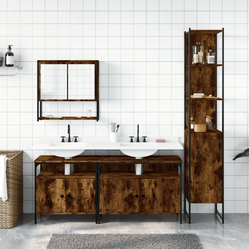 Casa si Gradina - Mobilier - Seturi de mobilier - Seturi baie - Set mobilier de baie, 4 piese, stejar fumuriu, lemn prelucrat - Infinity.ro