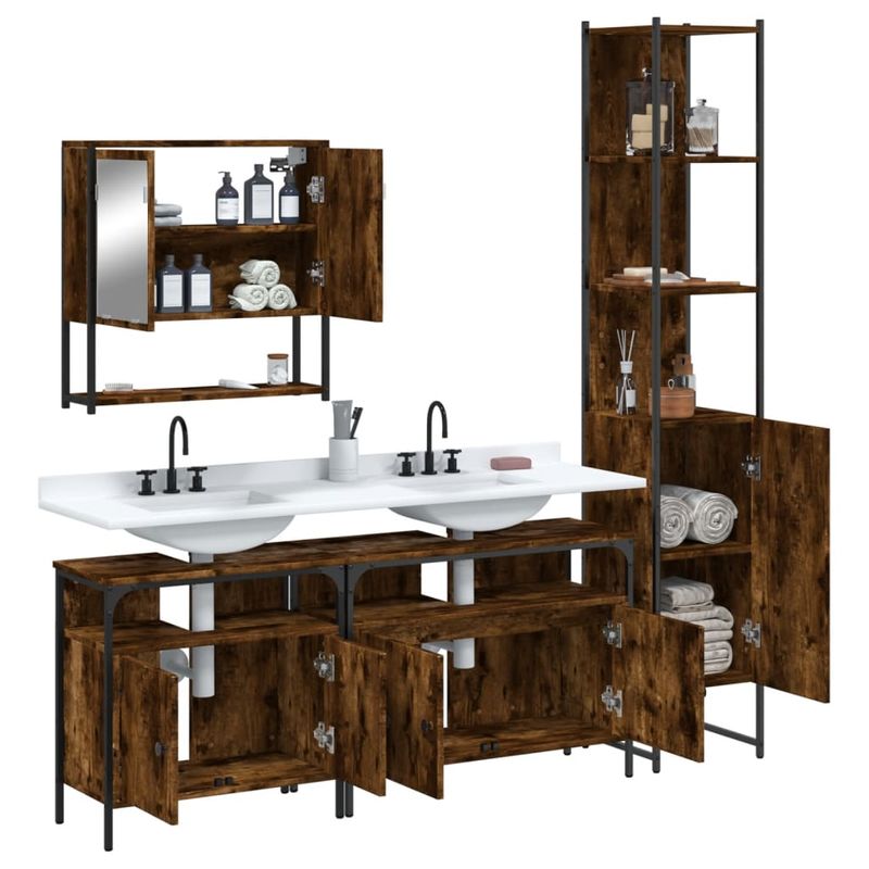 Casa si Gradina - Mobilier - Seturi de mobilier - Seturi baie - Set mobilier de baie, 4 piese, stejar fumuriu, lemn prelucrat - Infinity.ro
