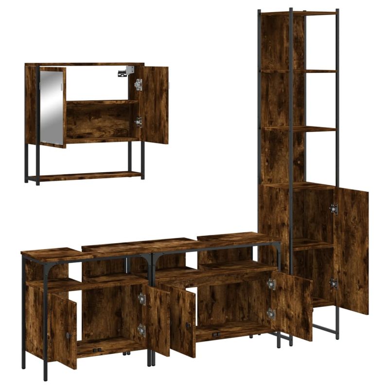 Casa si Gradina - Mobilier - Seturi de mobilier - Seturi baie - Set mobilier de baie, 4 piese, stejar fumuriu, lemn prelucrat - Infinity.ro