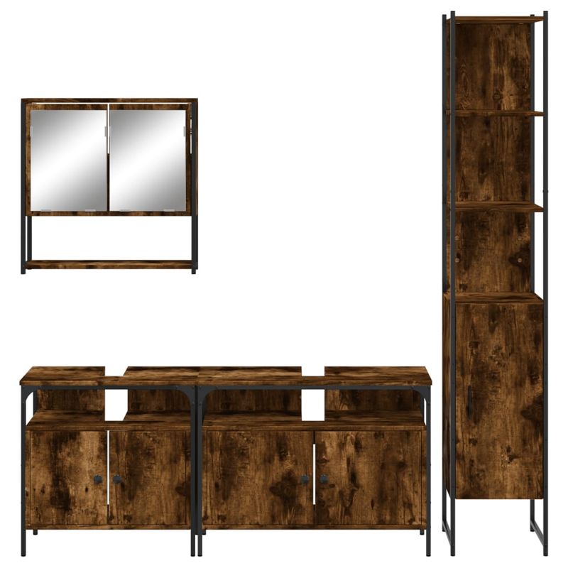 Casa si Gradina - Mobilier - Seturi de mobilier - Seturi baie - Set mobilier de baie, 4 piese, stejar fumuriu, lemn prelucrat - Infinity.ro