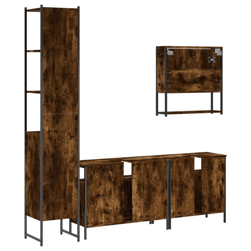 Casa si Gradina - Mobilier - Seturi de mobilier - Seturi baie - Set mobilier de baie, 4 piese, stejar fumuriu, lemn prelucrat - Infinity.ro