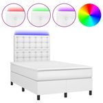 Casa si Gradina - Mobilier - Paturi si accesorii - Paturi - Pat box spring cu saltea si LED, alb, 120x190 cm, piele eco - Infinity.ro