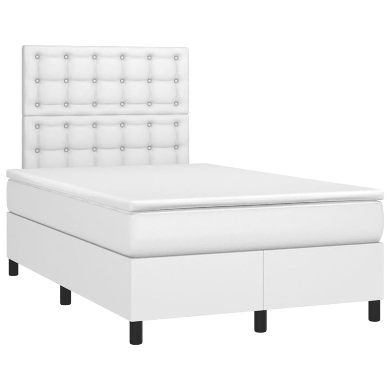 Casa si Gradina - Mobilier - Paturi si accesorii - Paturi - Pat box spring cu saltea si LED, alb, 120x190 cm, piele eco - Infinity.ro
