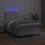 Casa si Gradina - Mobilier - Paturi si accesorii - Paturi - Pat box spring cu saltea si LED, alb, 120x190 cm, piele eco - Infinity.ro