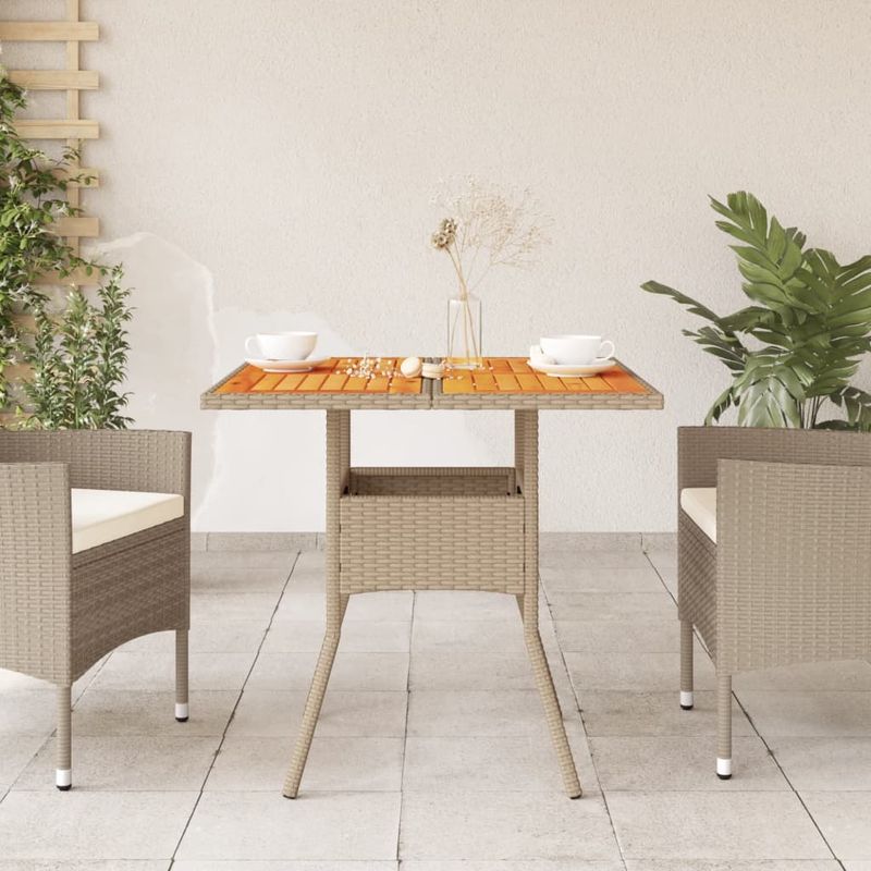 Casa si Gradina - Gradina si terasa - Mobilier exterior - Mese gradina - Masa de gradina, bej, 80x80x75 cm, poliratan si lemn acacia - Infinity.ro