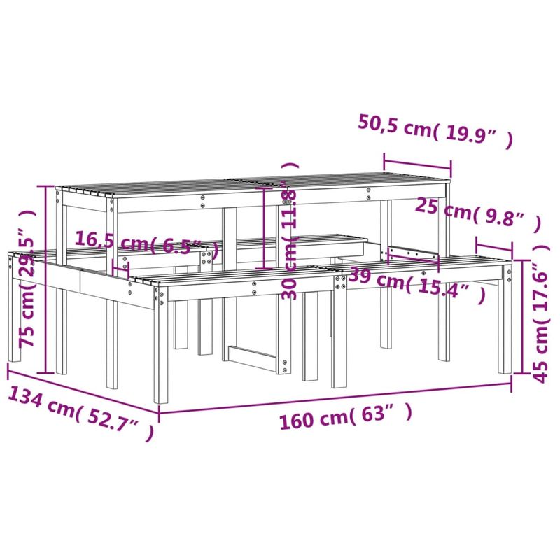 Casa si Gradina - Gradina si terasa - Mobilier exterior - Mese gradina - Masa de picnic, 160x134x75 cm, lemn masiv de pin - Infinity.ro