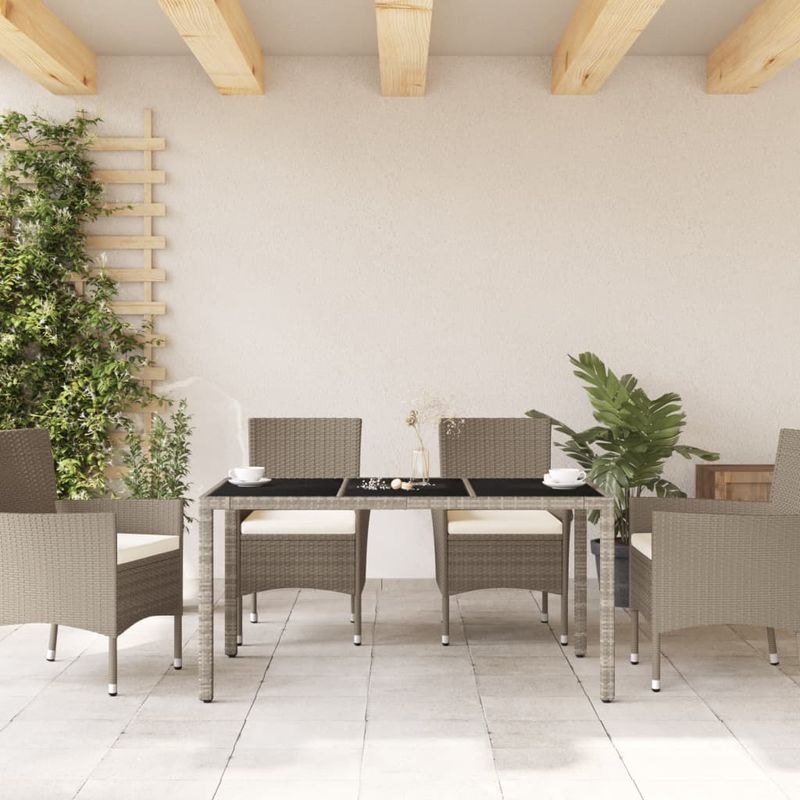 Casa si Gradina - Gradina si terasa - Mobilier exterior - Mese gradina - Masa gradina blat din sticla gri deschis 150x90x75 cm poliratan - Infinity.ro