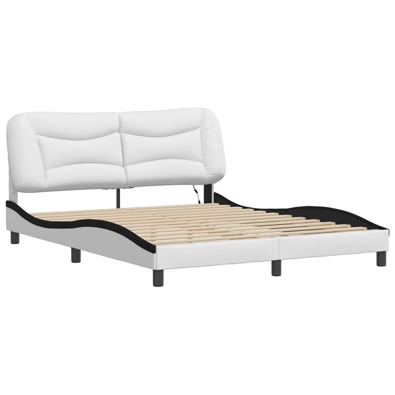 Casa si Gradina - Mobilier - Paturi si accesorii - Paturi - Cadru de pat cu LED, alb si negru, 160x200 cm, piele ecologica - Infinity.ro