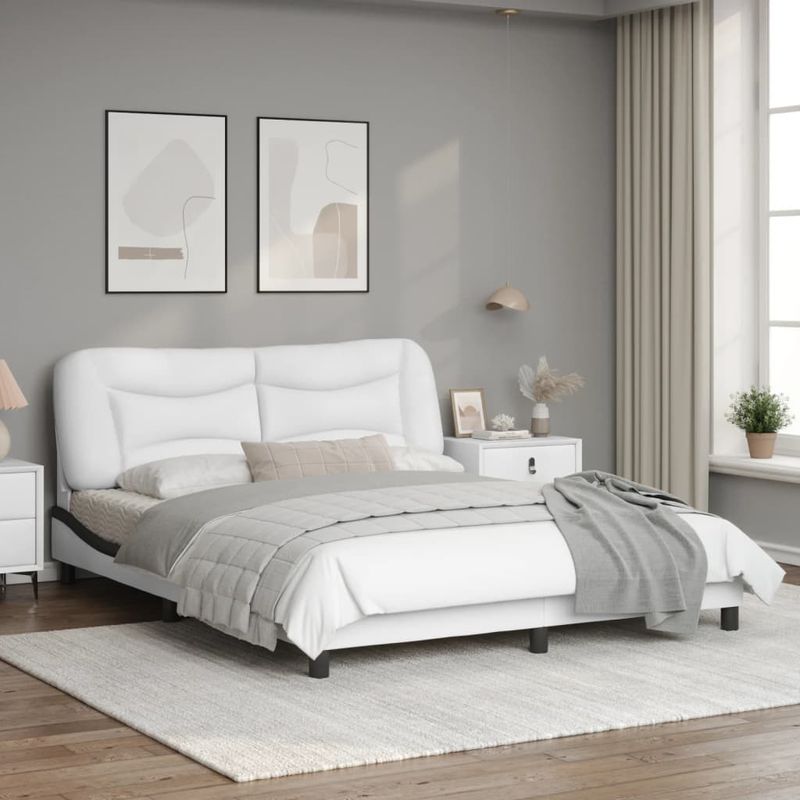 Casa si Gradina - Mobilier - Paturi si accesorii - Paturi - Cadru de pat cu LED, alb si negru, 160x200 cm, piele ecologica - Infinity.ro
