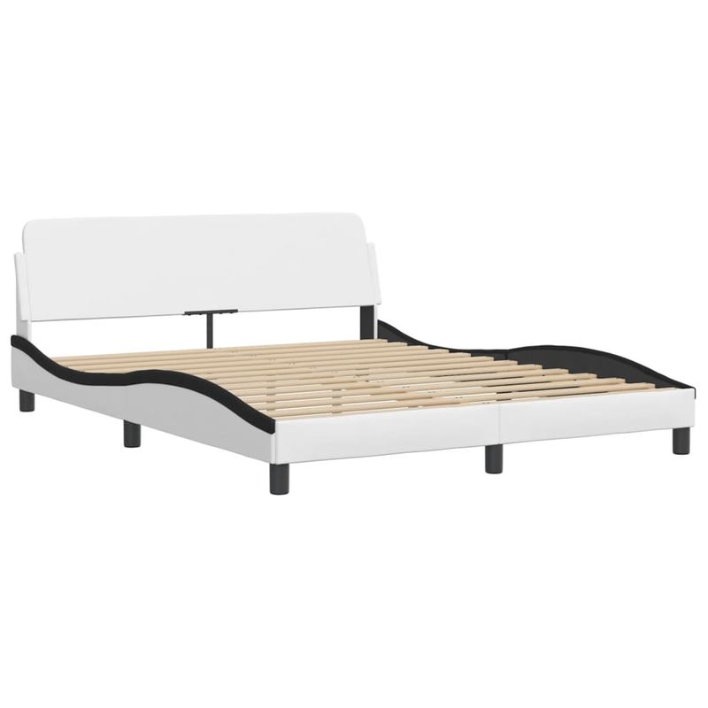 Casa si Gradina - Mobilier - Paturi si accesorii - Paturi - Cadru de pat cu LED, alb si negru, 160x200 cm, piele ecologica - Infinity.ro