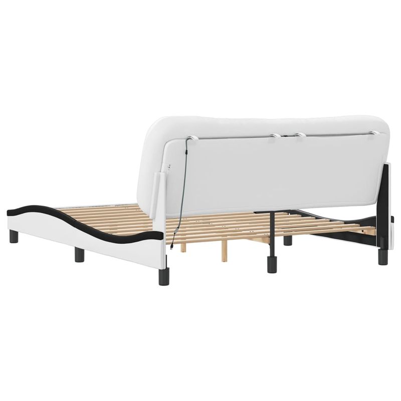 Casa si Gradina - Mobilier - Paturi si accesorii - Paturi - Cadru de pat cu LED, alb si negru, 160x200 cm, piele ecologica - Infinity.ro