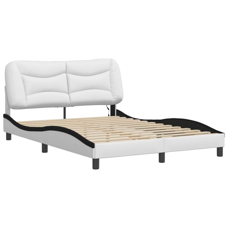 Casa si Gradina - Mobilier - Paturi si accesorii - Paturi - Cadru de pat cu LED, alb si negru, 120x200 cm, piele ecologica - Infinity.ro