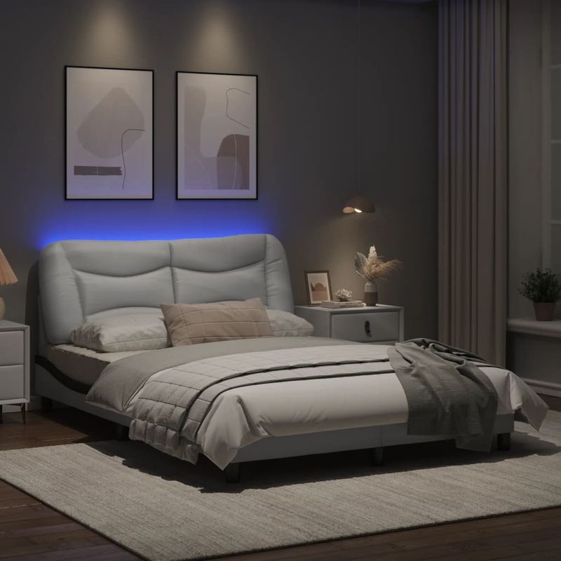 Casa si Gradina - Mobilier - Paturi si accesorii - Paturi - Cadru de pat cu LED, alb si negru, 120x200 cm, piele ecologica - Infinity.ro