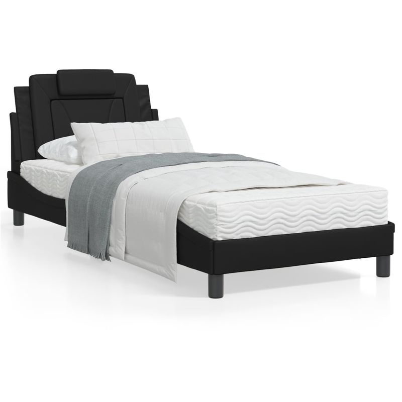 Casa si Gradina - Mobilier - Paturi si accesorii - Paturi - Pat continental cu saltea, negru, 80x200 cm, piele ecologica - Infinity.ro