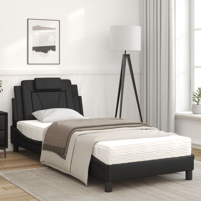 Casa si Gradina - Mobilier - Paturi si accesorii - Paturi - Pat continental cu saltea, negru, 80x200 cm, piele ecologica - Infinity.ro