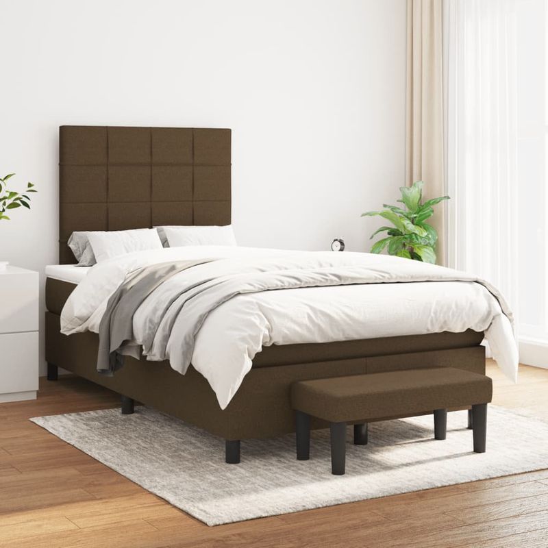 Casa si Gradina - Mobilier - Paturi si accesorii - Paturi - Pat box spring cu saltea, maro inchis, 120x190 cm, textil - Infinity.ro